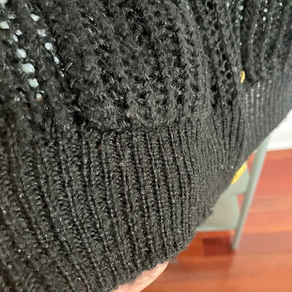 Black crochet cropped cardigan with shimmer detail and bold gold buttons - Picture 7 of 8